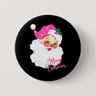 Vintage Pink Santa Claus Pink Christmas  6 Cm Round Badge