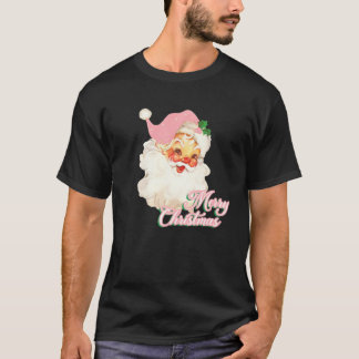 Vintage Pink Santa Claus Pink Christmas Merry Chri T-Shirt