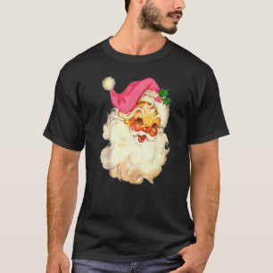 Vintage Pink Santa Claus Pink Christmas T-Shirt