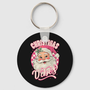 Vintage Pink Santa Claus Pink Christmas Vibes Paja Key Ring