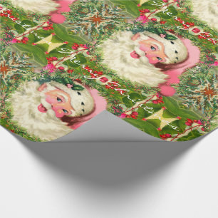 Vintage Pink Santa For Christmas 30" x 15'   Wrapping Paper