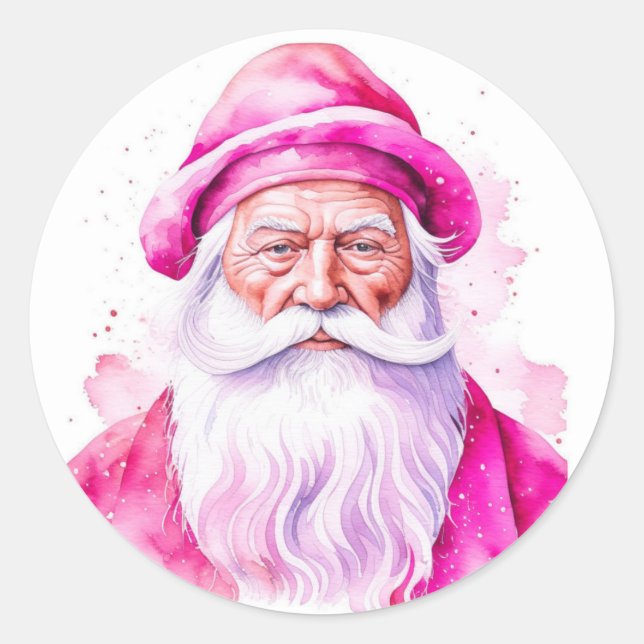 Vintage Pink Santa Retro Christmas Classic Round Sticker (Front)