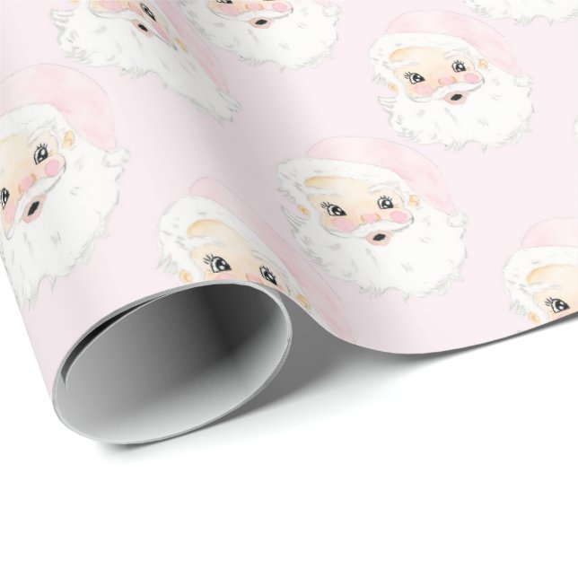 Vintage Pink Santa Wrapping Paper  (Roll Corner)