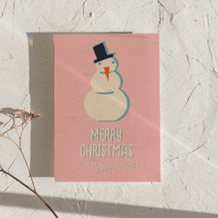 Vintage Pink Snowman Christmas Non-Photo Holiday Card