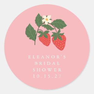 Vintage Pink Strawberry Boho Bridal Shower Custom Classic Round Sticker
