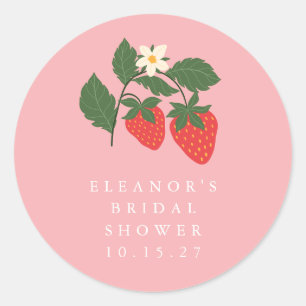 Vintage Pink Strawberry Boho Bridal Shower Custom Classic Round Sticker