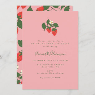 Vintage Pink Strawberry Bridal Shower Tea Party Invitation