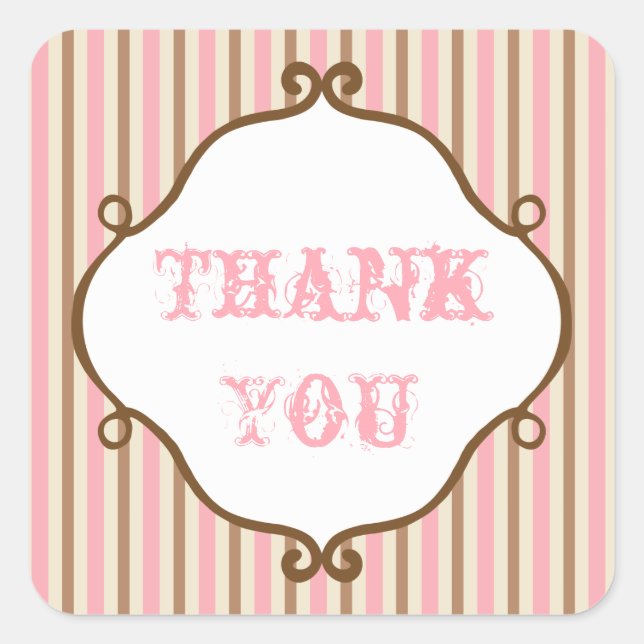 Vintage Pink Striped Thank You Stickers (Front)