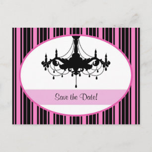Vintage Pink Stripes and Chandelier Save the Date Announcement Postcard