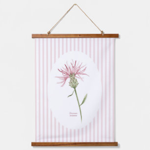 Vintage Pink Stripes and Watercolor Wildflower Art Hanging Tapestry