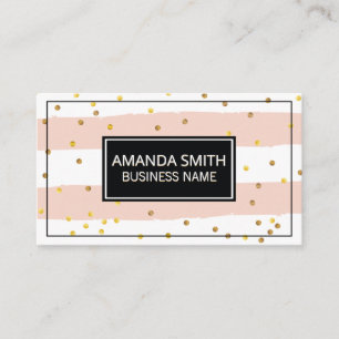 Vintage Pink Stripes   Gold Speckled Business Card