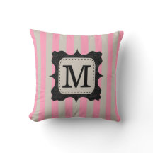 Vintage Pink Stripes Pattern Black Custom Monogram