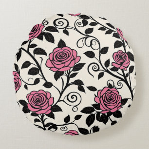 Vintage Pink stylised Roses Round Cushion