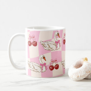Vintage Pink Swan & Cherries Coffee Mug