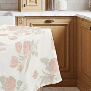 Vintage pink tablecloth, floral tablecloth