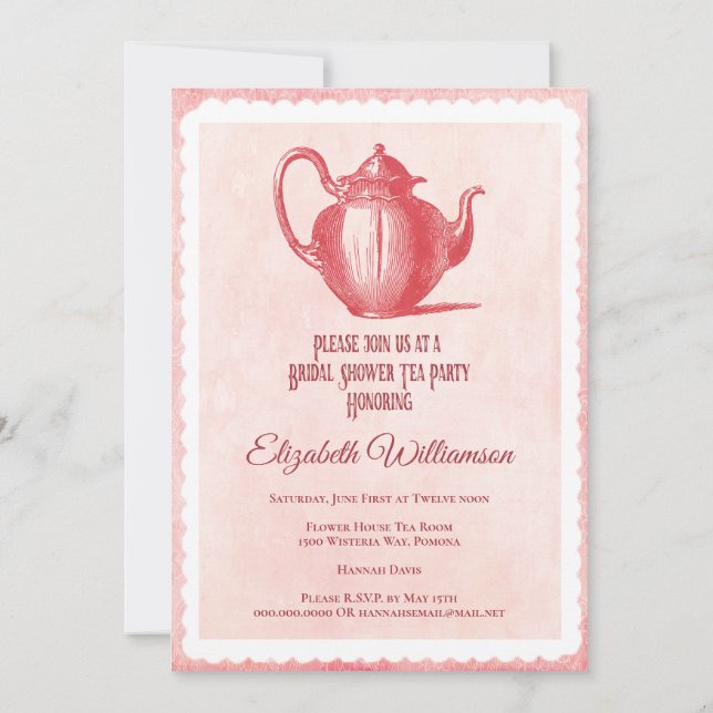 Vintage Pink Tea Party Bridal Shower Invitation (Back)
