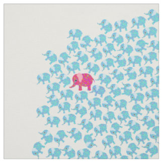 Vintage pink teal floral cute elephant pattern fabric