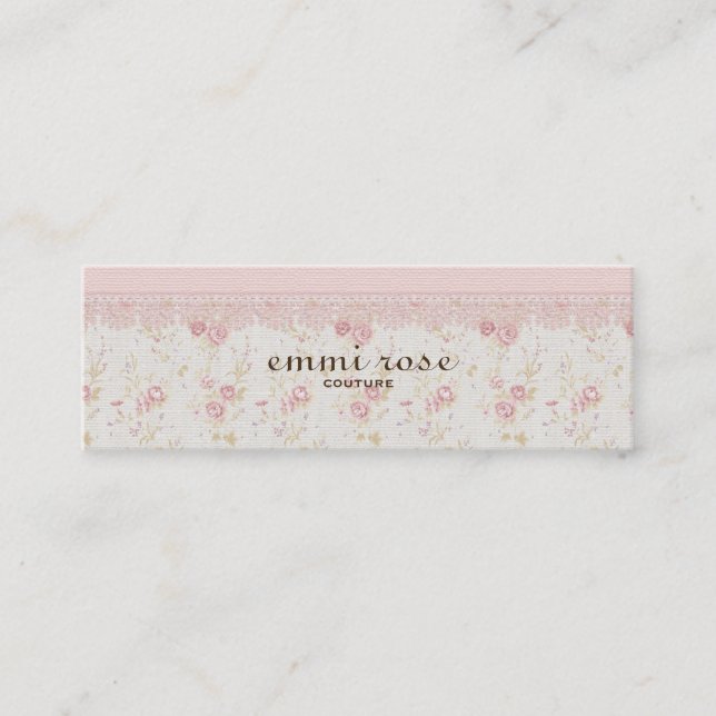 Vintage Pink Tiny Rose Print Slim Business Card (Front)