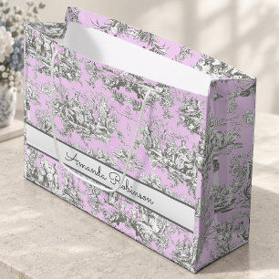 Vintage Pink Toile de Jouy Floral Lake Monogram Large Gift Bag