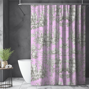 Vintage Pink Toile de Jouy Floral Lake Shower Curtain