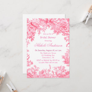Vintage Pink Toile Flower Bridal Shower Invitation