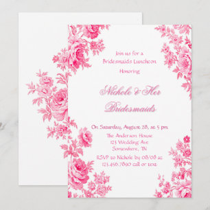 Vintage Pink Toile Flower Bridesmaids Luncheon Invitation