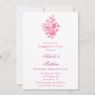 Vintage Pink Toile Flower Engagement Party Invitation