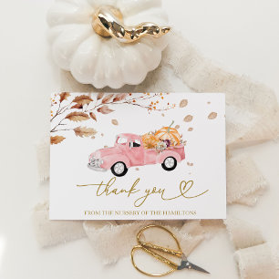 Vintage Pink Truck Fall Baby Shower Thank You Invitation