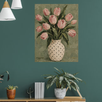 Vintage Pink Tulip Bouquet Still Life Art Print