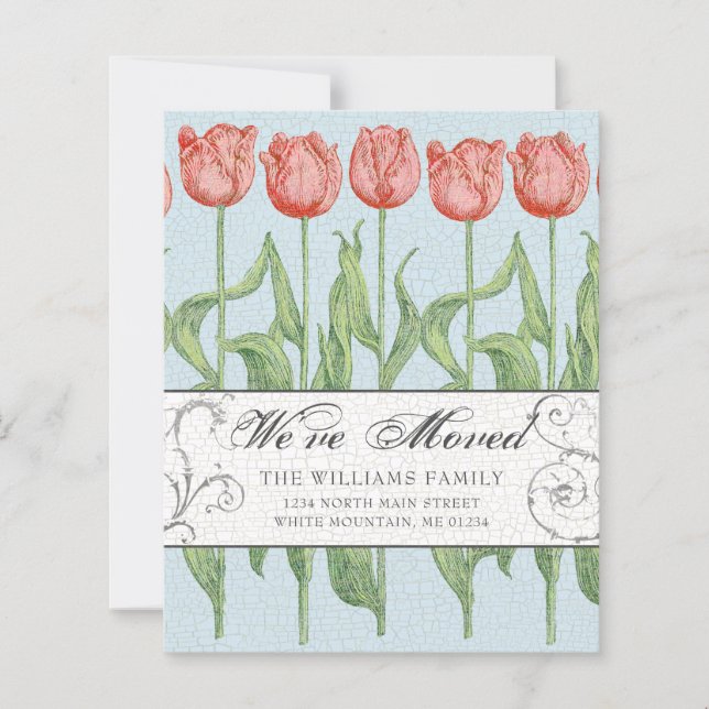 Vintage Pink Tulip Floral Budget Moving Card (Front)