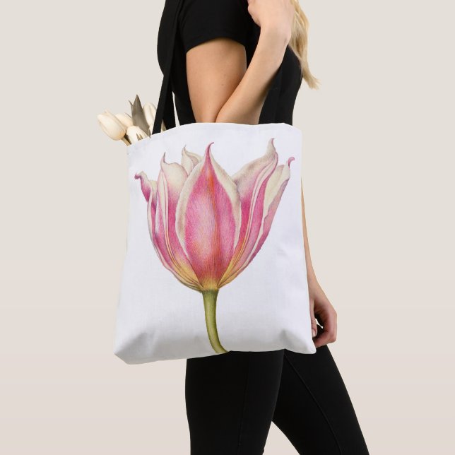 Vintage Pink Tulip Tote Bag (Close Up)