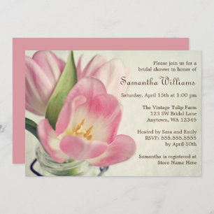 Vintage Pink Tulips Mason Jar Invitation