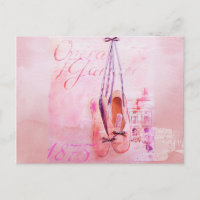 Vintage Pink Watercolor Ballerina Dancer Ballet