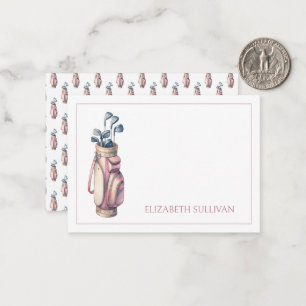 Vintage Pink Watercolor Golf Clubs Personalized Card