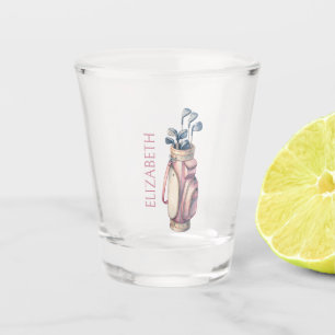 Vintage Pink Watercolor Golf Clubs Personalized Shot Glass