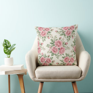 Vintage Pink Watercolor Roses Floral Seamless Cushion