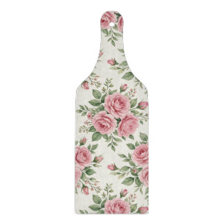 Vintage Pink Watercolor Roses Floral Seamless Cutting Board