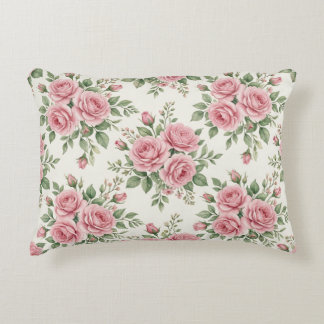 Vintage Pink Watercolor Roses Floral Seamless Decorative Cushion