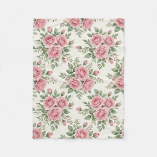 Vintage Pink Watercolor Roses Floral Seamless Fleece Blanket