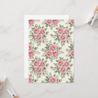 Vintage Pink Watercolor Roses Floral Seamless Invitation
