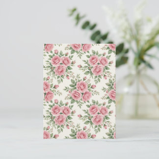 Vintage Pink Watercolor Roses Floral Seamless Postcard