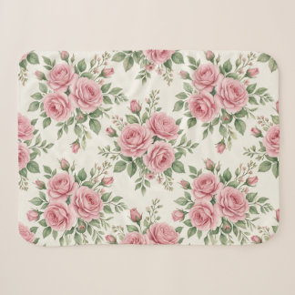 Vintage Pink Watercolor Roses Floral Seamless Sherpa Blanket