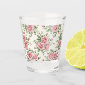 Vintage Pink Watercolor Roses Floral Seamless Shot Glass