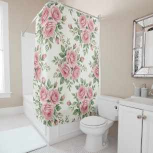 Vintage Pink Watercolor Roses Floral Seamless Shower Curtain