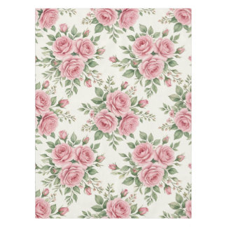 Vintage Pink Watercolor Roses Floral Seamless Tablecloth