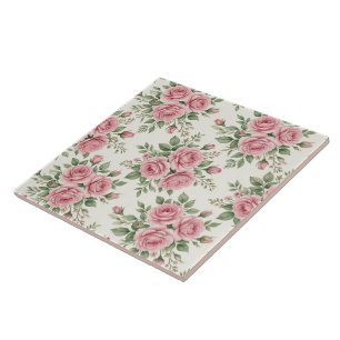 Vintage Pink Watercolor Roses Floral Seamless Tile