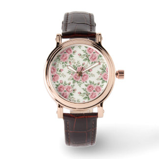 Vintage Pink Watercolor Roses Floral Seamless Watch