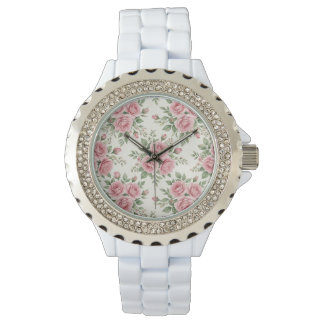Vintage Pink Watercolor Roses Floral Seamless Watch