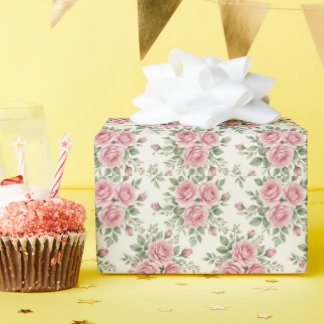 Vintage Pink Watercolor Roses Floral Seamless Wrapping Paper