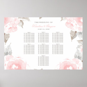 Vintage Pink Watercolor Roses Wedding Seating Poster
